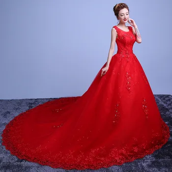Feerijt 2020 New Vintage O Neck Sleeveless With Long Sweep Train Red Wedding Dress Plus Size Lace Flower Sequins Robe De Mariee
Feerijt 2020 New Vintage O Neck Sleeveless With Long Sweep Train Red Wedding Dress Plus Size Lace Flower Sequins Robe De Mariee