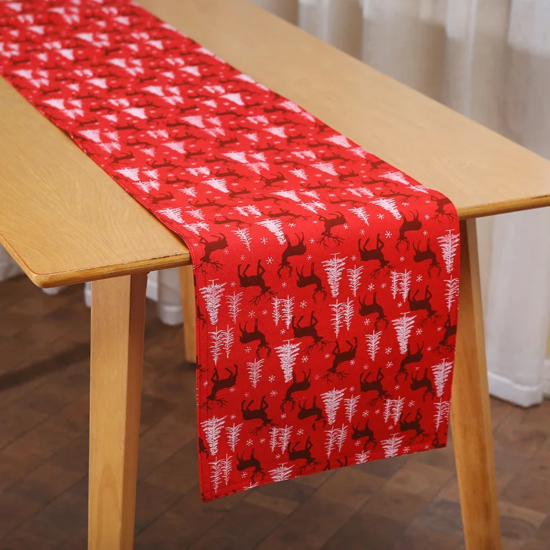 

Red Christmas Table Runner Elk Xmas Tree Tablecloth Cotton Linen Table Cloth Bed Towel New Year Xmas Home Decor Table Cover