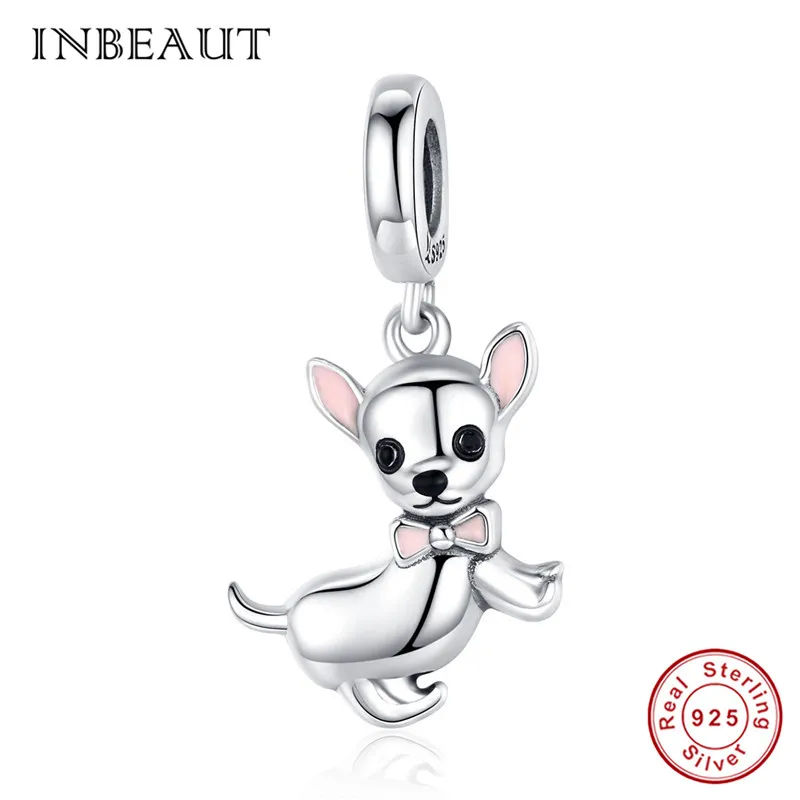 INBEAUT 100% настоящий 925 пробы серебряный розовый бант амулеты для собак подходит