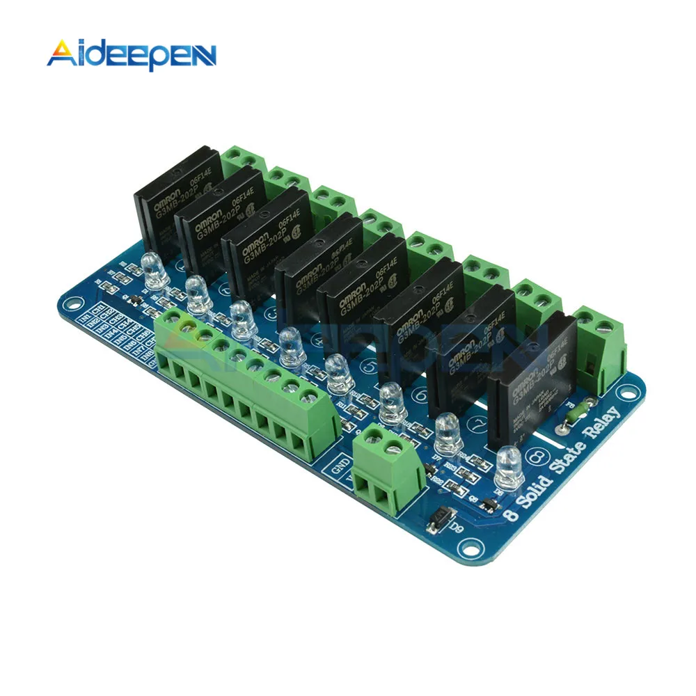 

DC 5V SSR 8 Channel Solid State Relay Module Low Level G3MB-202P 240V 2A SSR Output With Resistive Fuse For Arduino