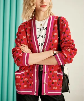 Women Sweater 2020 Spring and Summer New Cherry Printed Knitted Cardigan Women
Women Sweater 2020 Spring and Summer New Cherry Printed Knitted Cardigan Women
