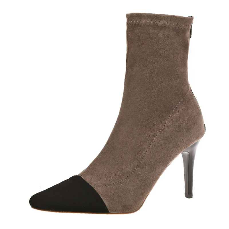 Women Sexy Sock Boots Flock Stretch Elastic Boots High Heels 9cm Zipper Pointed Toe Patchwork Ankle Boots Booties Female 1217
Women Sexy Sock Boots Flock Stretch Elastic Boots High Heels 9cm Zipper Pointed Toe Patchwork Ankle Boots Booties Female 1217