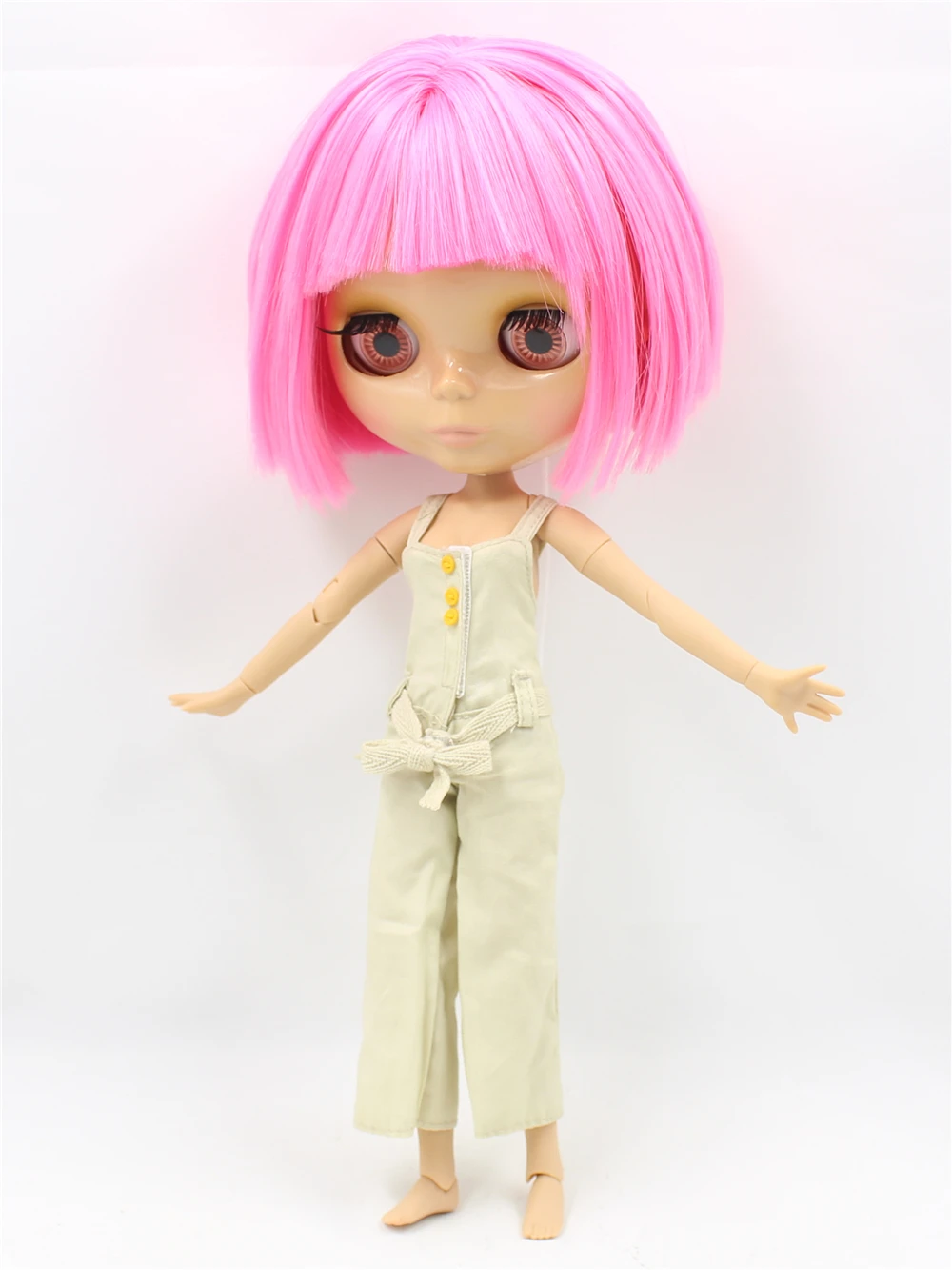 Neo Blythe Doll with Pink Hair, Tan Skin, Shiny Face & Jointed Body 1 Neo Blythe Doll with Pink Hair, Tan Skin, Shiny Face & Jointed Body 1