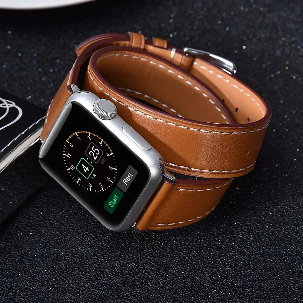 

Double Tour Strap for Apple watch band 44mm/40mm 42mm/38mm Genuine Leather watchband belt bracelet iWatch series 5 4 3 se 6 band
