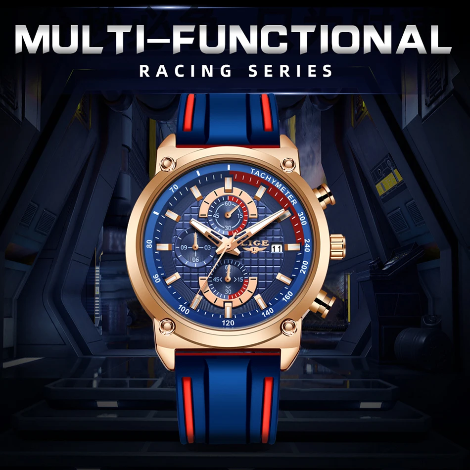 Gold LIGE Chronograph Quartz Watch