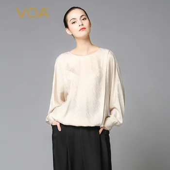 VOA Silk Jacquard T Shirt Loose Pullover Women Tops Large Size Casual Tee Beige Basic Brief Comfort Bat Long Sleeve Spring B7183
VOA Silk Jacquard T Shirt Loose Pullover Women Tops Large Size Casual Tee Beige Basic Brief Comfort Bat Long Sleeve Spring B7183