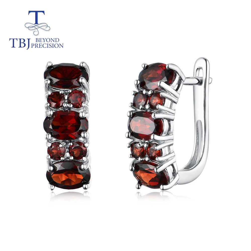 

TBJ, NEW 3.5ct garnet clasp earrings natural gemstone 925 sterling silver fine jewelry for women,wife,girls nice gift
