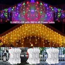 10.8M Christmas Lights Outdoor Curtain Fairy Lights 72 Drops New Year Decoration LED Icicle Lights+5M Lead Wire String Lights
10.8M Christmas Lights Outdoor Curtain Fairy Lights 72 Drops New Year Decoration LED Icicle Lights+5M Lead Wire String Lights