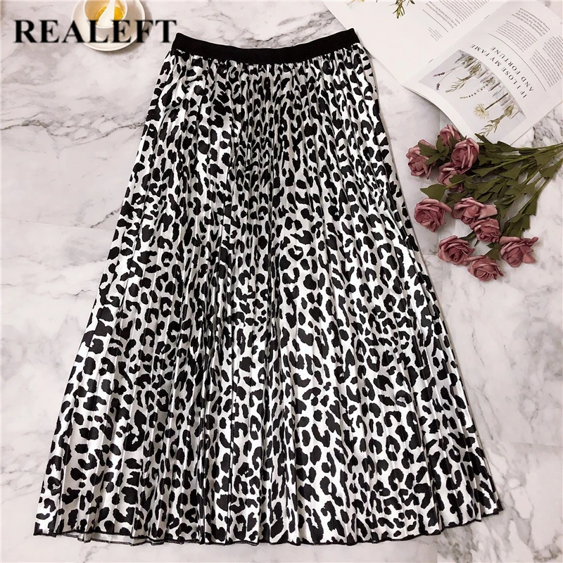 REALEFT/Новинка 2019 женские элегантные гофрированные длинные юбки с леопардовым