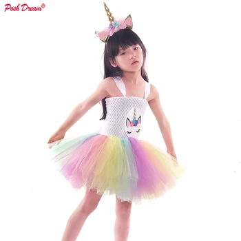 

POSH DREAM Little Children Dress Unicorn Birthday Tutu Dress for Girls Unicorn Dress Sequin Top Pastel Clothing Kids Christmas