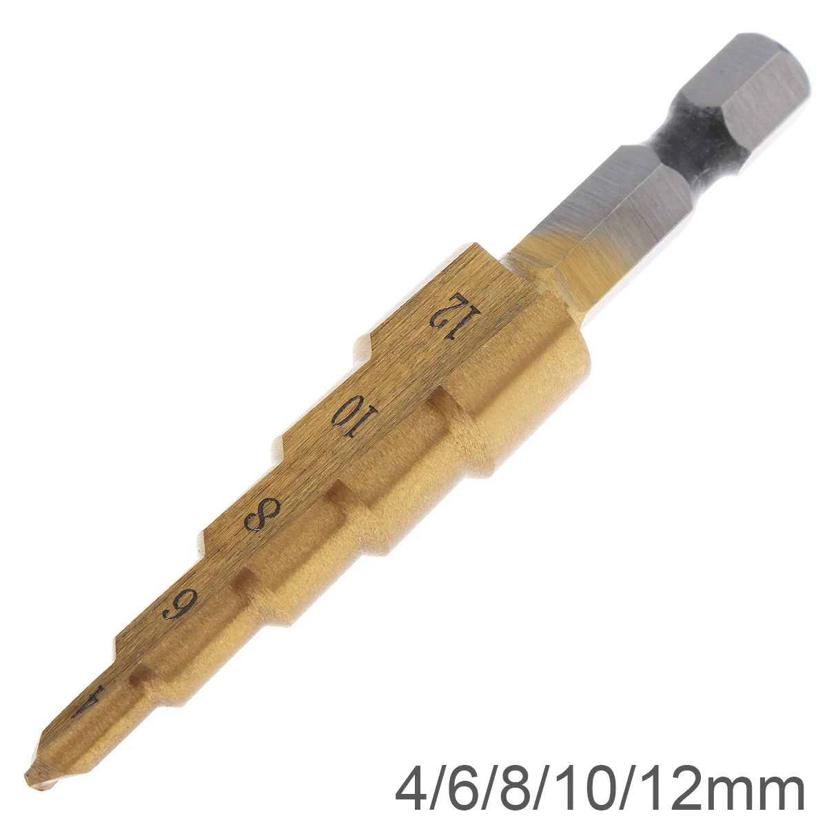 4-12mm 4241 HSS 5 Step Drill Bit Pagoda Cone Drill with 1/4" Hex Shank and Titanium-plated Surface Treatment for Wood Drilling
4-12mm 4241 HSS 5 Step Drill Bit Pagoda Cone Drill with 1/4" Hex Shank and Titanium-plated Surface Treatment for Wood Drilling