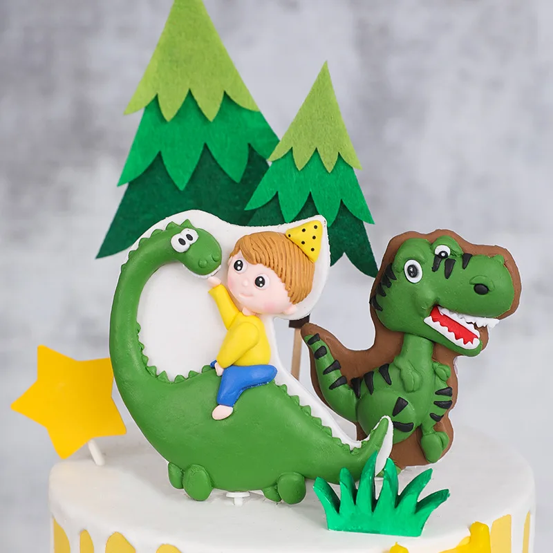 

Dinosaur Decoration Boy's Happy Birthday Cake Topper Jungle Party Soft Pottery Forest Children's Day Baby ShowerBaking Supplies