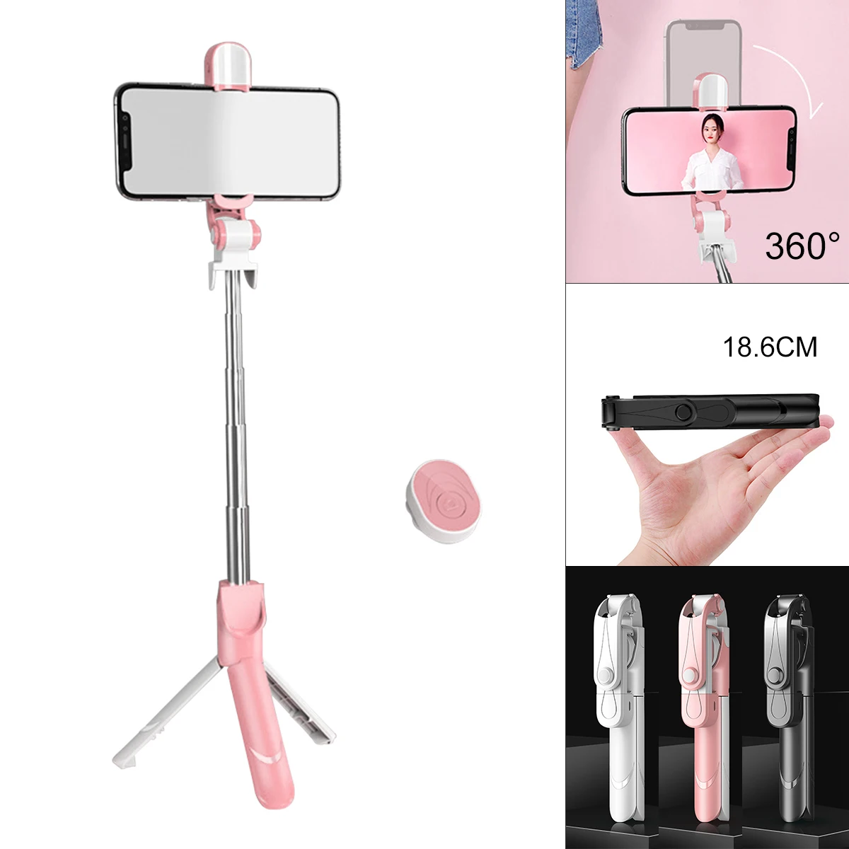 

Mobile Phone Telescopic Selfie Stick with Fill Light Phone Holder Tripod Handheld Gimbal Fit for Live / Vlog / Video