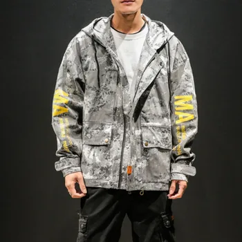 

Jaqueta Corta-vento dos homens Hip Hop Harajuku Camuflagem Vários Bolsos Jaquetas Casaco Jaqueta Com Capuz Streetwear Outono 201