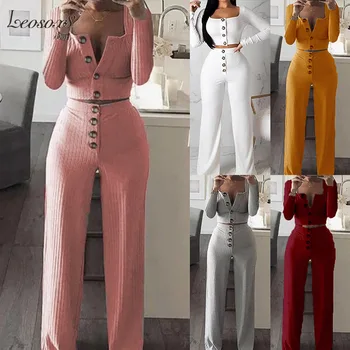 Slim Two Piece Set Women Knitted Tracksuit Sexy Crop Top Pants Solid Color Sweatpants Fitness Sweatsuit 2020 Fall
Slim Two Piece Set Women Knitted Tracksuit Sexy Crop Top Pants Solid Color Sweatpants Fitness Sweatsuit 2020 Fall