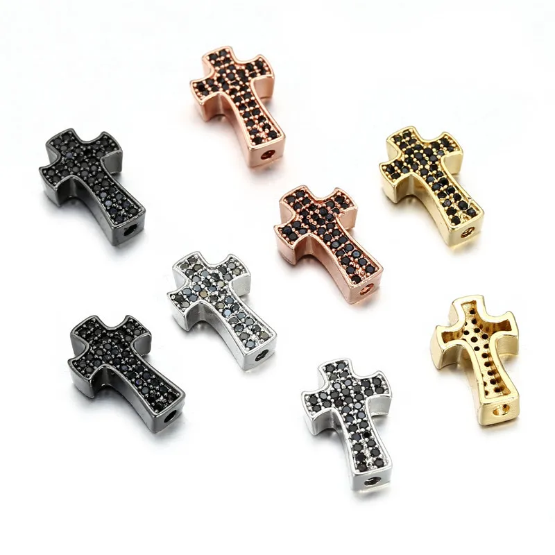 Черный кубический цирконий крест DIY Шарм бисер ювелирные изделия браслет &