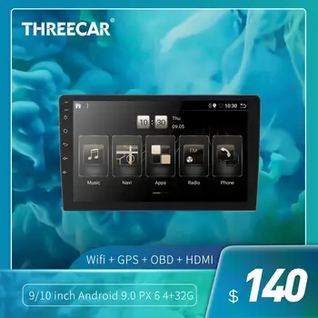 

Threecar Android 9.0 Ouad Core PX6 Car Radio Stereo GPS Navi Audio Video Player PC Box Wifi BT HDMI AMP 7851 OBD DAB + SWC