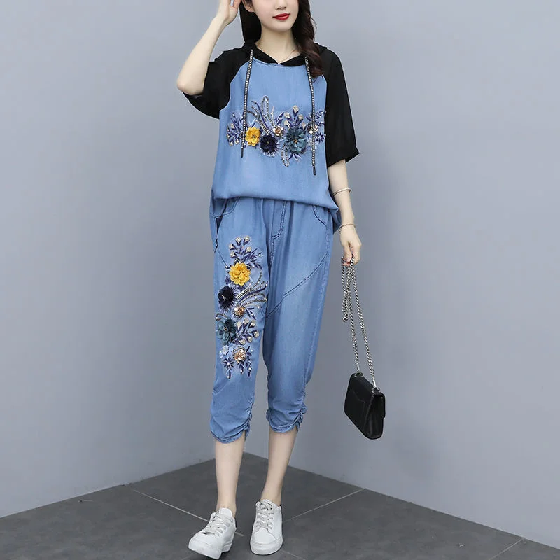 Blue Denim Suit Women Cowboy 2 Piece Set 2023 Summer Outfits Floral Embroidery Top And Pant Suits Loose Casual Clothes
Blue Denim Suit Women Cowboy 2 Piece Set 2023 Summer Outfits Floral Embroidery Top And Pant Suits Loose Casual Clothes