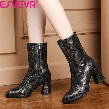 ESVEVA 2020 Fashion Snakeskin PU leather Square High Heel Ankle Boots Pointed Toe Zipper Autumn Winter Women Shoes Size 34-43
ESVEVA 2020 Fashion Snakeskin PU leather Square High Heel Ankle Boots Pointed Toe Zipper Autumn Winter Women Shoes Size 34-43