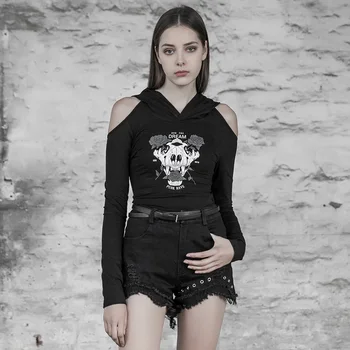 PUNK RAVE Women Gothic Ghosthead Printed T-shirt with Cap Metal Corns Decoration Sexy Off Shoulder Breathable Slim Casual Top
PUNK RAVE Women Gothic Ghosthead Printed T-shirt with Cap Metal Corns Decoration Sexy Off Shoulder Breathable Slim Casual Top