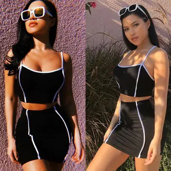 2020 Fashion Trend Women 2 Piece Set Bodycon Outfit Crop Top Short Skirts Suit Summer New Casual Sleeveless Slim Holiday Wear 
2020 Fashion Trend Women 2 Piece Set Bodycon Outfit Crop Top Short Skirts Suit Summer New Casual Sleeveless Slim Holiday Wear
