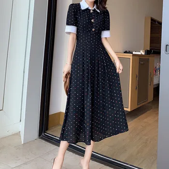 Runway Print Stitching Sequins Lace Short Sleeve Single-Breasted Elegant Temperament Slim Fit Pleated Dress Women'S Clothing
Runway Print Stitching Sequins Lace Short Sleeve Single-Breasted Elegant Temperament Slim Fit Pleated Dress Women'S Clothing