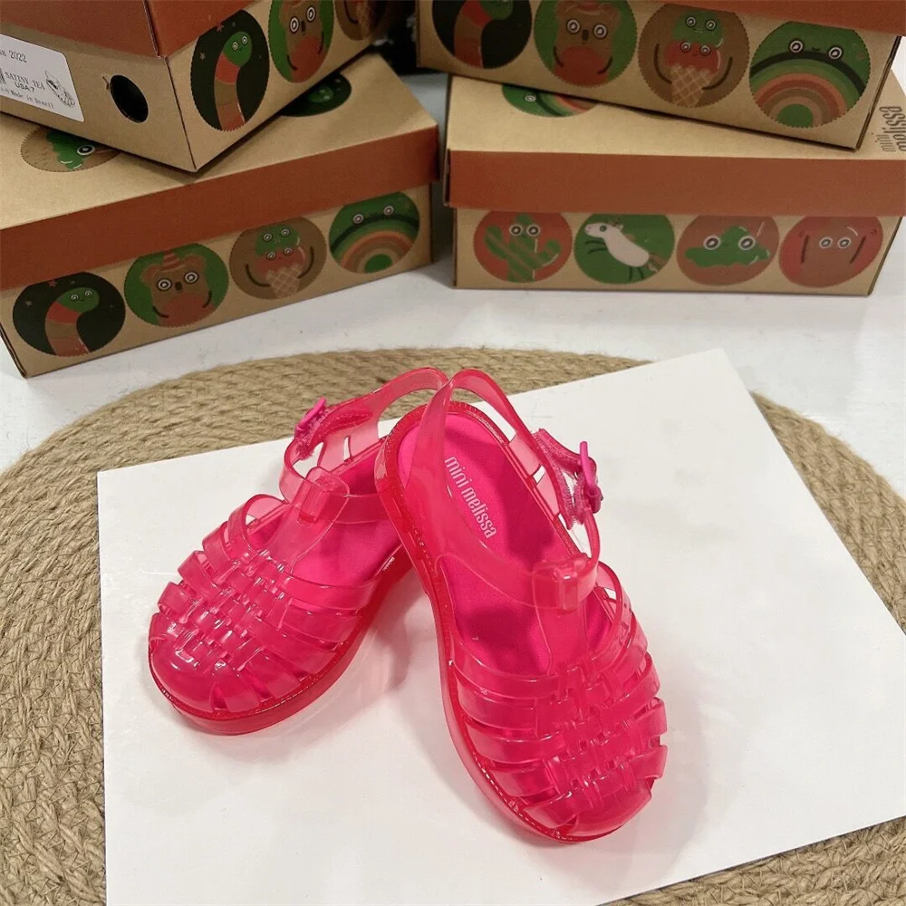 

Модные детские высококачественные сандалии Mini Melissa карамельных цветов, Повседневная Нескользящая блестящая детская обувь с отверстиями, детская обувь HMI07301