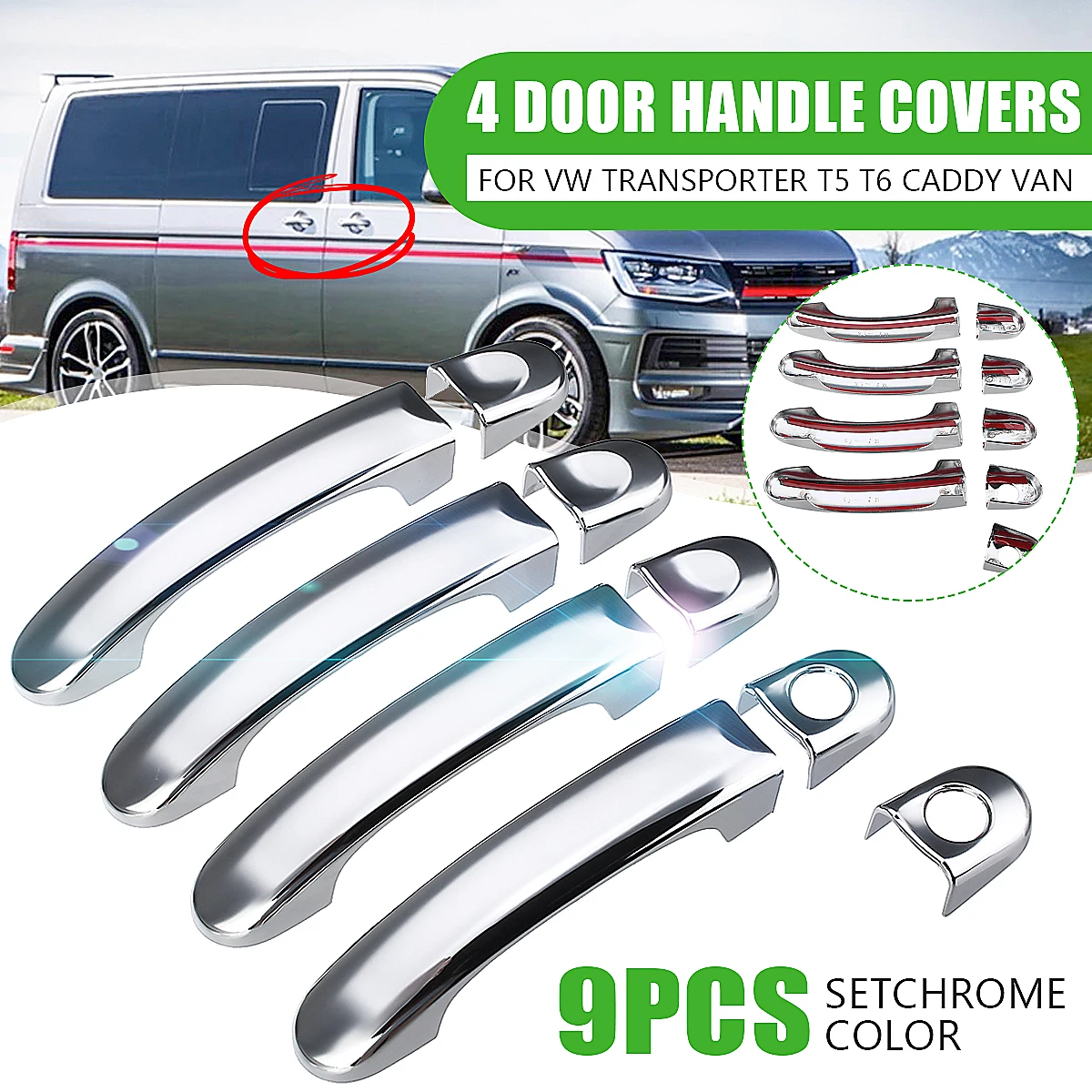 9 шт. набор ABS хромированные покрытия для дверных ручек отделка VW TRANSPORTER T5 2003-2015 T6