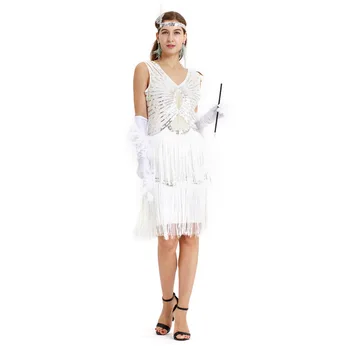 2019coscos Halloween Lady Retro Sleeveless Sequins Fringe Dress Beads High-end Banquet Dress Stage Performance Costumes 
2019coscos Halloween Lady Retro Sleeveless Sequins Fringe Dress Beads High-end Banquet Dress Stage Performance Costumes