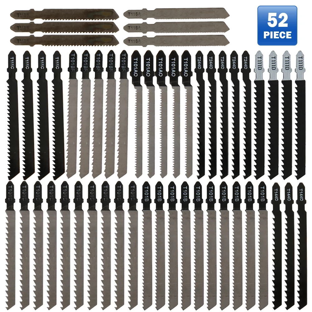 52pcs T-shank Jig Saw Blade Set Assorted Metal Steel Jigsaw Blade Fitting for Plastic Wood Cutting Tools Woodworking Saw Blades
52pcs T-shank Jig Saw Blade Set Assorted Metal Steel Jigsaw Blade Fitting for Plastic Wood Cutting Tools Woodworking Saw Blades
