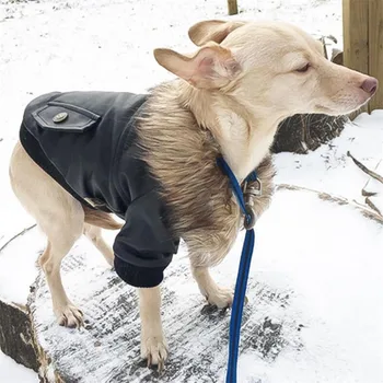 럭셔리 강아지 가죽 자켓 겨울 강아지 코트 따뜻한 모피 칼라 개 옷 두꺼운 면화 패딩 의류, 작은 애완견용