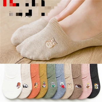 Embroidered Cartoon Woman Socks Cool Invisible Sock Slippers Women Summer Boat No Show Cotton Candy Color 
Embroidered Cartoon Woman Socks Cool Invisible Sock Slippers Women Summer Boat No Show Cotton Candy Color