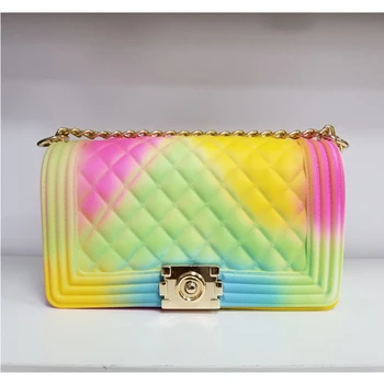 Jelly purses and handbags for women bag rainbow gradient candy ladies hand bags PVC chain bag
Jelly purses and handbags for women bag rainbow gradient candy ladies hand bags PVC chain bag