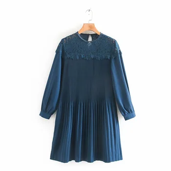 Za women's new round neck long sleeve chest panel lace drape Dress Small pleated panel lined dress 08741245835
Za women's new round neck long sleeve chest panel lace drape Dress Small pleated panel lined dress 08741245835