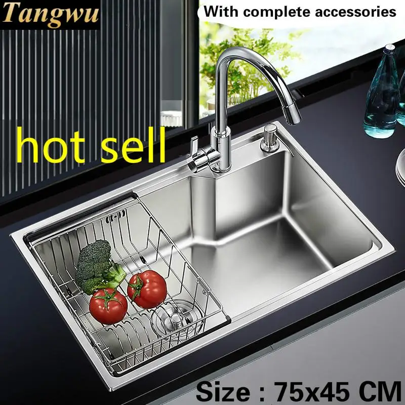 

Free shipping Food grade 304 stainless steel hot sell sink 0.8 mm thick ordinary single trough washing dishes 75x45 CM