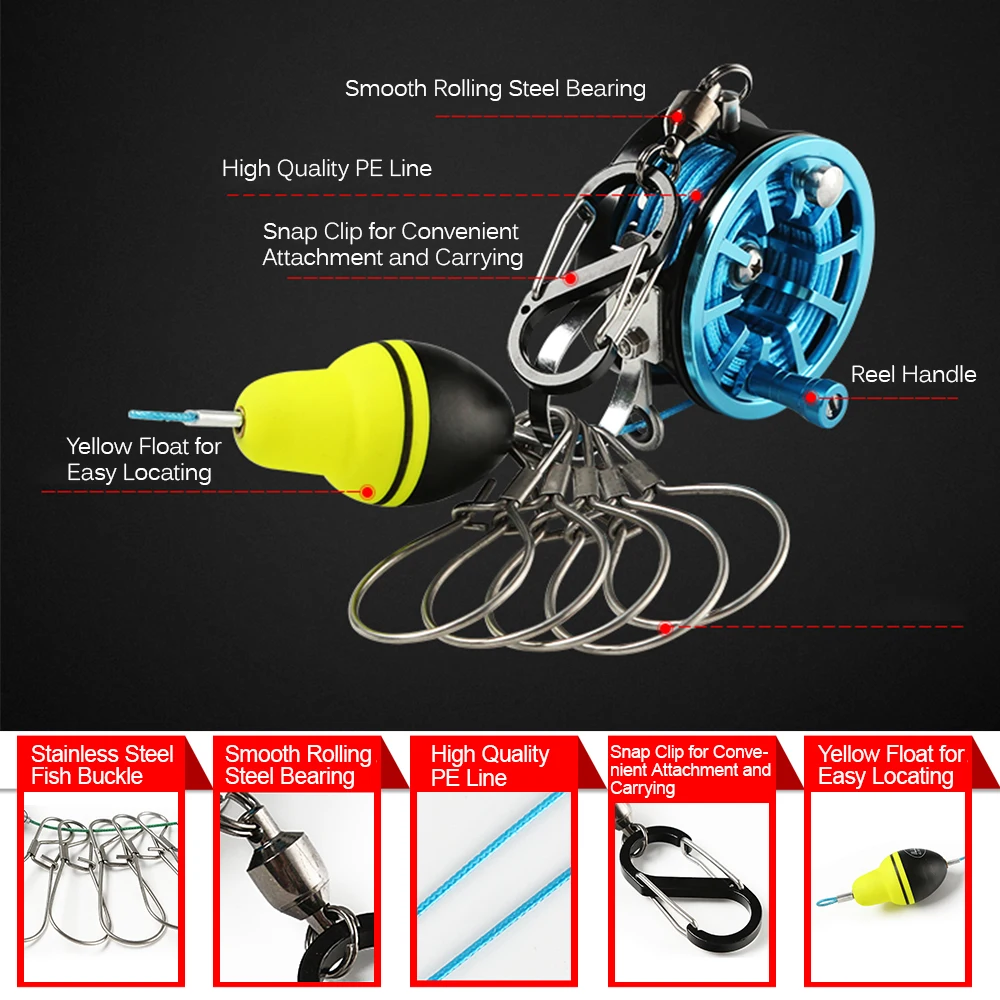 Live Fish Lock Buckle with Reel and Float Stainless Steel 5 Snaps Fishing Stringer Clips Tackle
Live Fish Lock Buckle with Reel and Float Stainless Steel 5 Snaps Fishing Stringer Clips Tackle