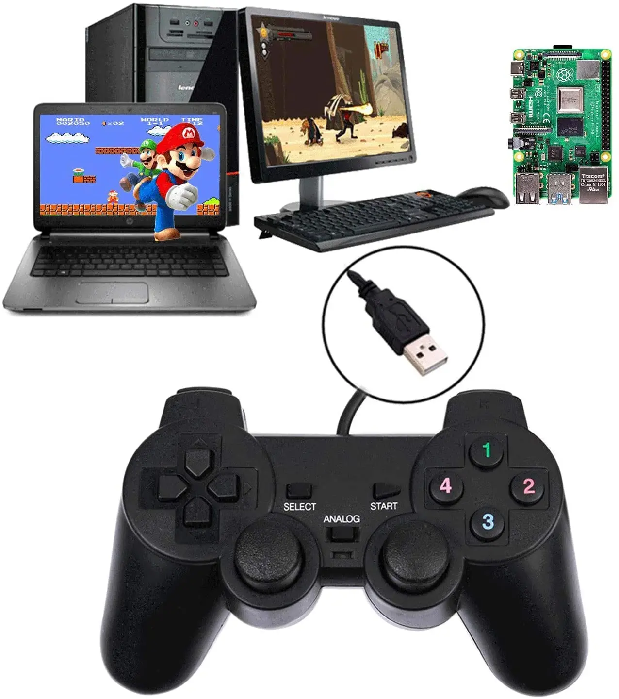 Controlador con cable USB, Joystic de juego, Joystick de vibración para playstation para WinXP/Win7/Win8/Win10 para PC, ordenador y portátil Controlador con cable USB, Joystic de juego, Joystick de vibración para playstation para WinXP/Win7/Win8/Win10 para PC, ordenador y portátil