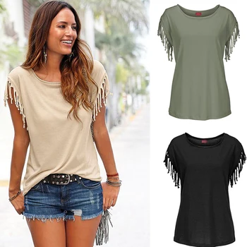 Women's T-shirt 2020 Cotton Tassel Casual Summer Sleeveless Solid Color Tees Short Sleeve O-neck Korean Clothing Plus Size Tops
Women's T-shirt 2020 Cotton Tassel Casual Summer Sleeveless Solid Color Tees Short Sleeve O-neck Korean Clothing Plus Size Tops