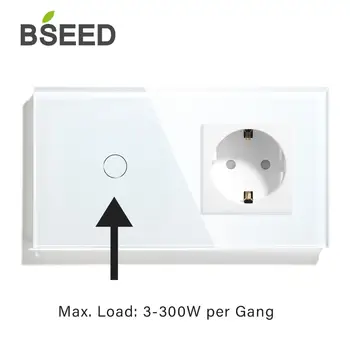 BSEED Touch Light Switch With EU Socket White Black Golden 300W Wall Switch 1Gang 1 Way Crystal Glass Panel Home Backlight
BSEED Touch Light Switch With EU Socket White Black Golden 300W Wall Switch 1Gang 1 Way Crystal Glass Panel Home Backlight