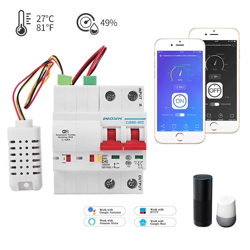 2P 220V WiFi Temperature and humidity monitor Circuit Breaker for Amazon Alexa and Google home for Smart home
2P 220V WiFi Temperature and humidity monitor Circuit Breaker for Amazon Alexa and Google home for Smart home