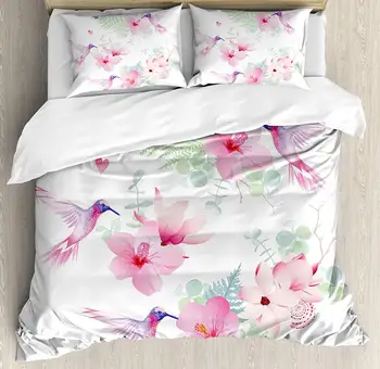 Hummingbirds Duvet Cover Set Tropical Flowers with Flying Hummingbirds Wild Nature Blooms Decorative 3 Piece Bedding Set
Hummingbirds Duvet Cover Set Tropical Flowers with Flying Hummingbirds Wild Nature Blooms Decorative 3 Piece Bedding Set
