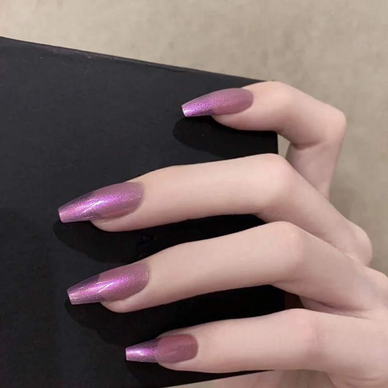 24pcs-Glossy-White-False-Nails-Extra-Long-Ballerina-Coffin-Aurora-Neon-Purle-UV-Gel-Glue-On