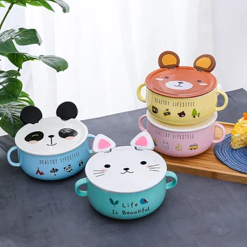 Korean cartoon binaural animal ceramic bowl creative children with lid with spoon instant noodle bowl soup bowl hotel rice bowl 
Korean cartoon binaural animal ceramic bowl creative children with lid with spoon instant noodle bowl soup bowl hotel rice bowl