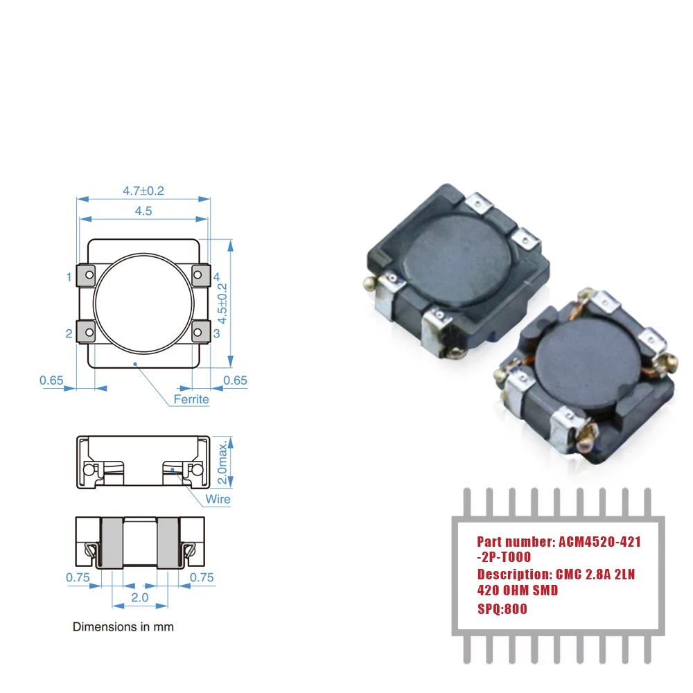 My Group Asia 800PCS ACM4520-421-2P-T000 2 Line общий режим крепления поверхности дросселя A Ом SMD CMC фильтры
My Group Asia 800PCS ACM4520-421-2P-T000 2 Line общий режим крепления поверхности дросселя A Ом SMD CMC фильтры