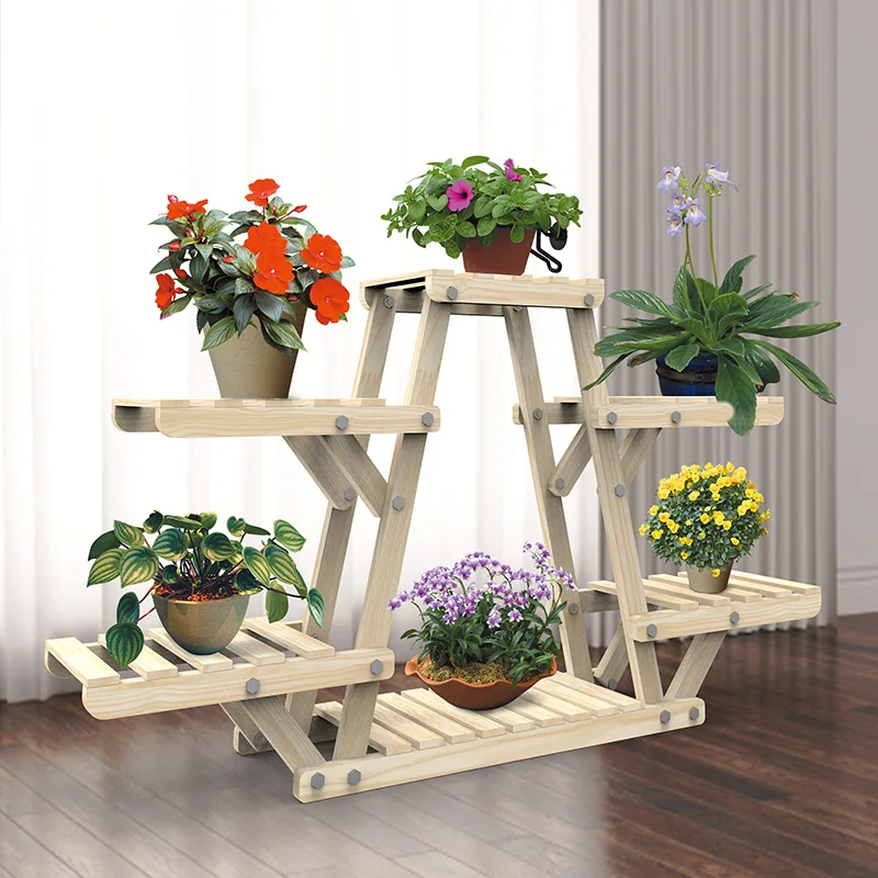 

Solid Wood Flower Rack Balcony Shelf Living Room Multi-layered Frame Garden Furniture Metal Stand For Plants Estante Jardin