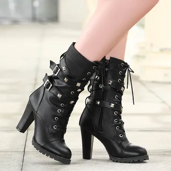 Authentic leather Side zip rivet thick heel mid boots high heel lacing Martin boots women's leather boots
Authentic leather Side zip rivet thick heel mid boots high heel lacing Martin boots women's leather boots