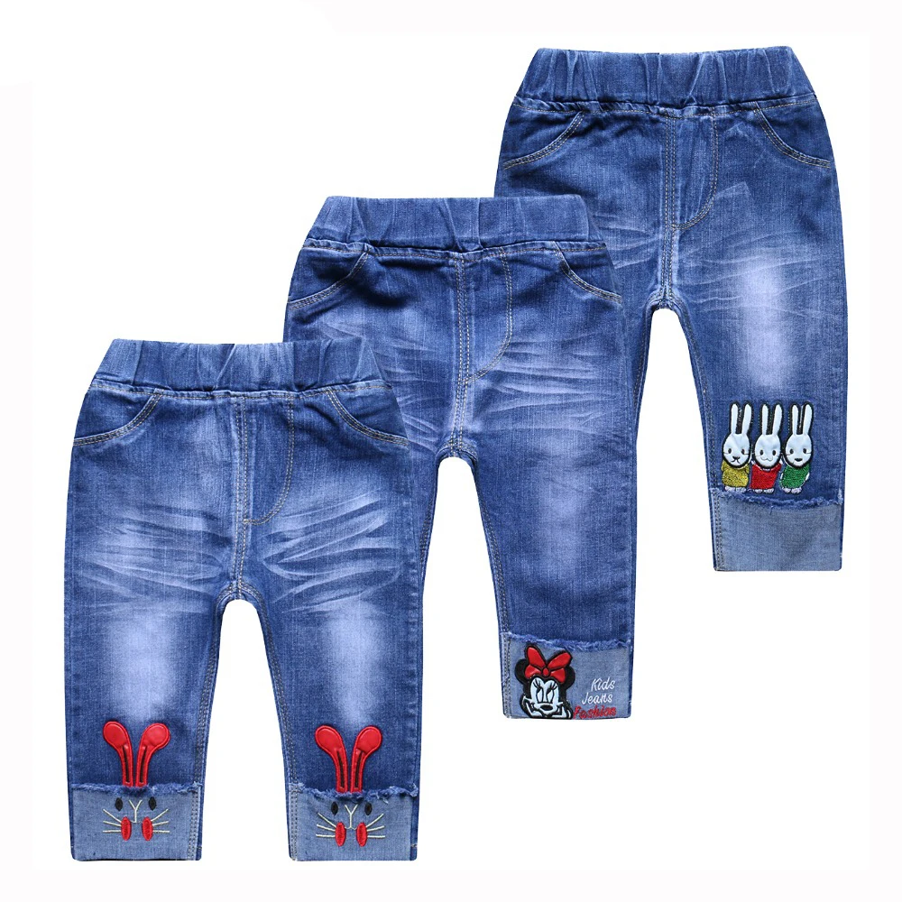 

New Girls Denim Calf-length Pants Teenage Girl Summer Clothing Kids Children Cute Rabbit Embroidery Jeans 1-6 Year Clothes