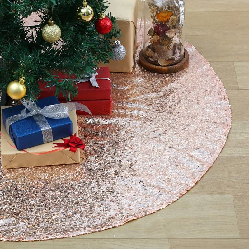 Christmas Tree Skirts 48 Inch Sparkly Tree Skirt Fabric Carpet Round Gold Sequin Christmas Tree Mats Beautiful Photography Tree