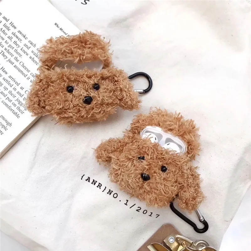 

For AirPods 2 Case 3D Teddy Dog Cartoon Soft Plush Wireless Earphone Cases For Apple Airpod 1 Case Cute Cover Funda
