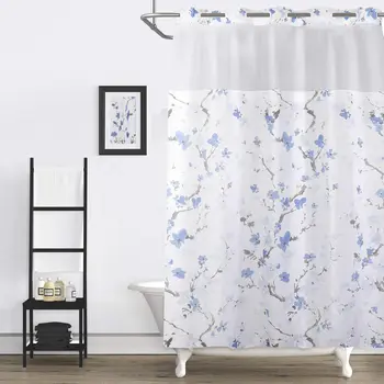 Nature Hook Shower Curtain with Liner & See Through Top Window | Machine Washable & Water Repellent Blue Blossom
Nature Hook Shower Curtain with Liner & See Through Top Window | Machine Washable & Water Repellent Blue Blossom